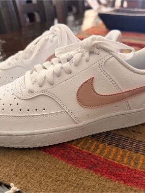 Nike White Sneakers with Pink Swoosh